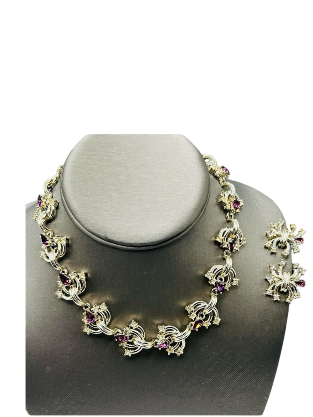 Rare Vintage Duane Purple Rhinestone Necklace Earring Set